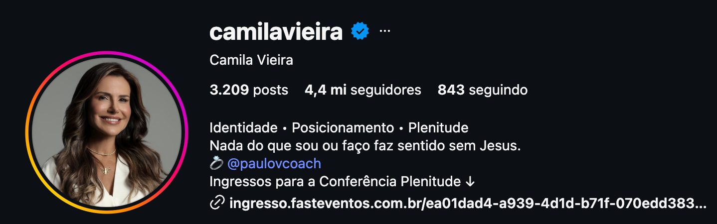 Bio de Camila Vieira no Instagram