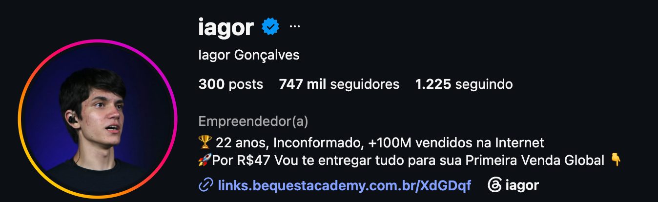 Bio de Igor Gonçalves no Instagram