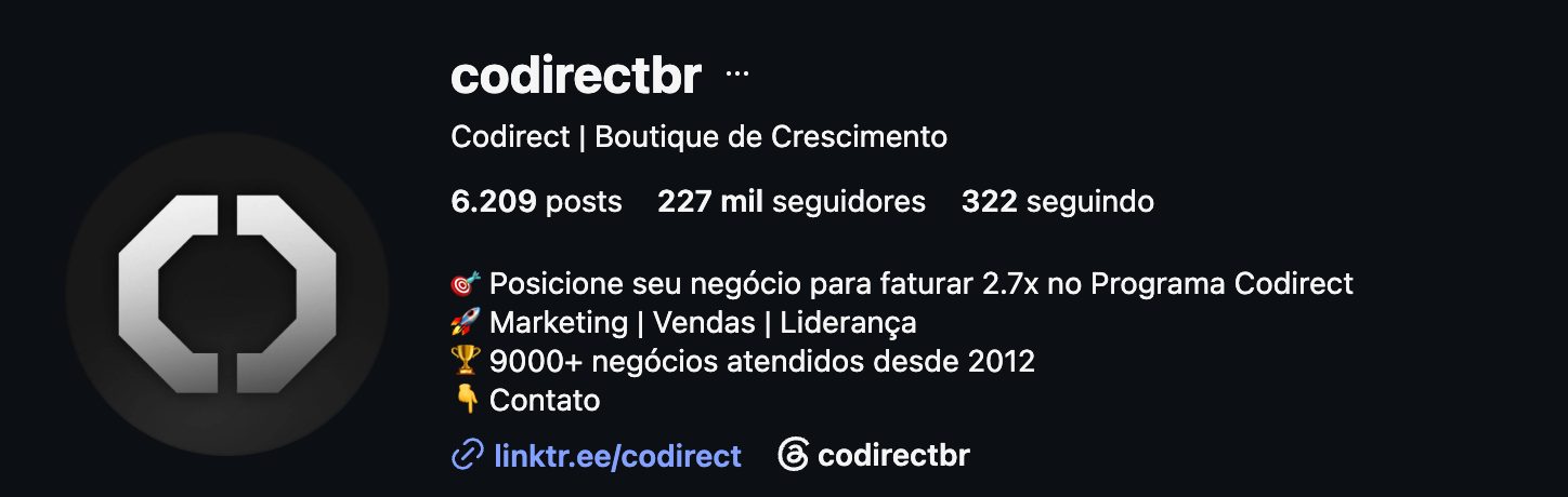 Bio de Codirect no Instagram