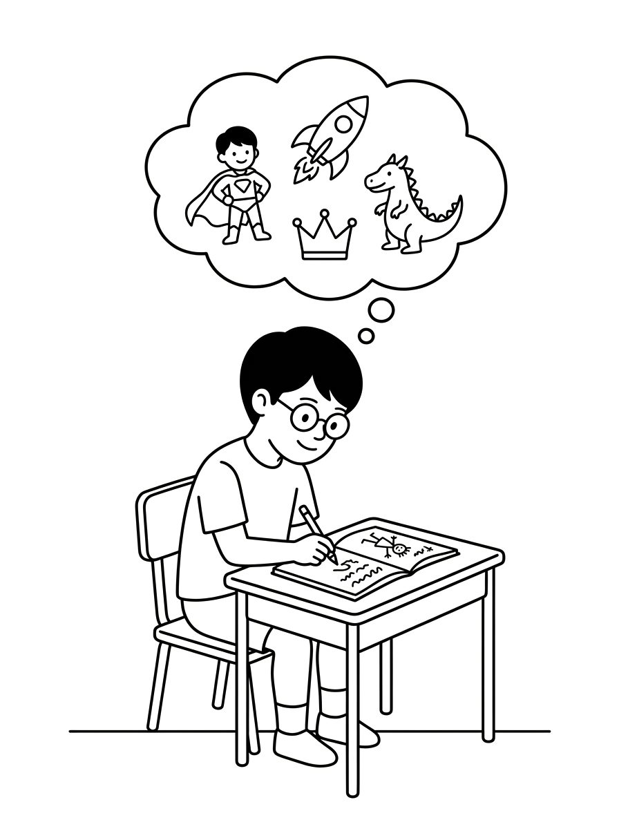 otávio b.m. na escola, inventando as próprias histórias