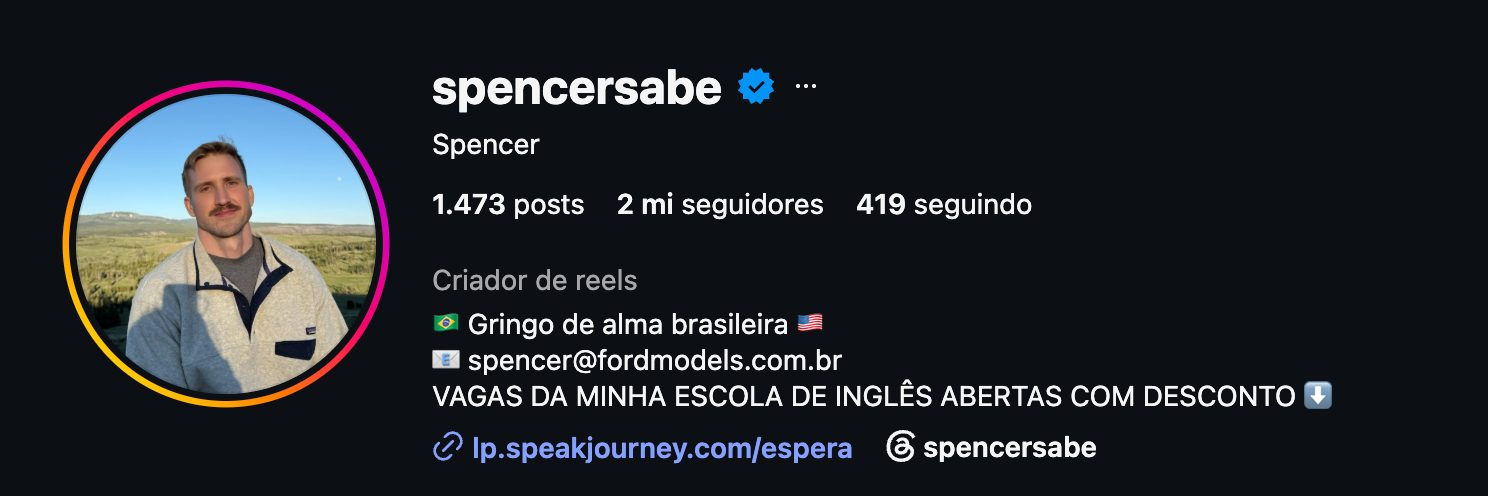Bio de Spencer no Instagram